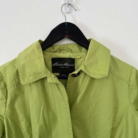 Eddie Bauer Lime Green Lined Button Down Rain Jacket Trench Coat - Picture 5 of 11